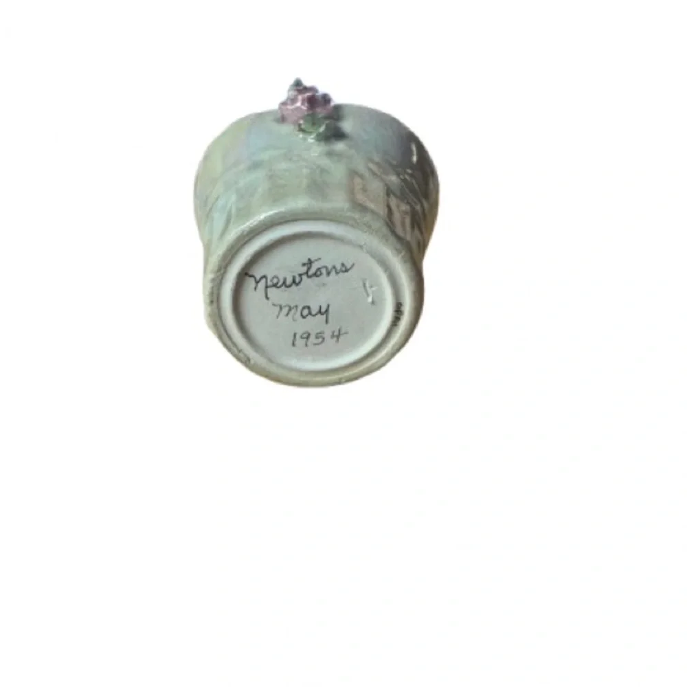 Elegant Green Ceramic Basket with Floral Accents